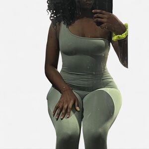 JLUXLABEL Olive Green One-Shoulder Jumpsuit